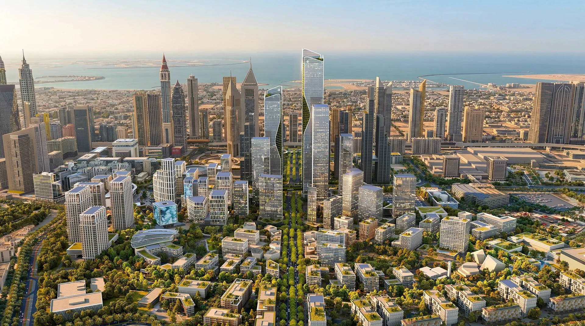 DIFC Zabeel District aerial between Downtown Dubai and Za’abeel