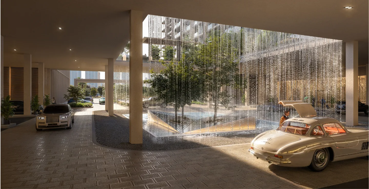 Arrival court with water feature at The Residences DIFC