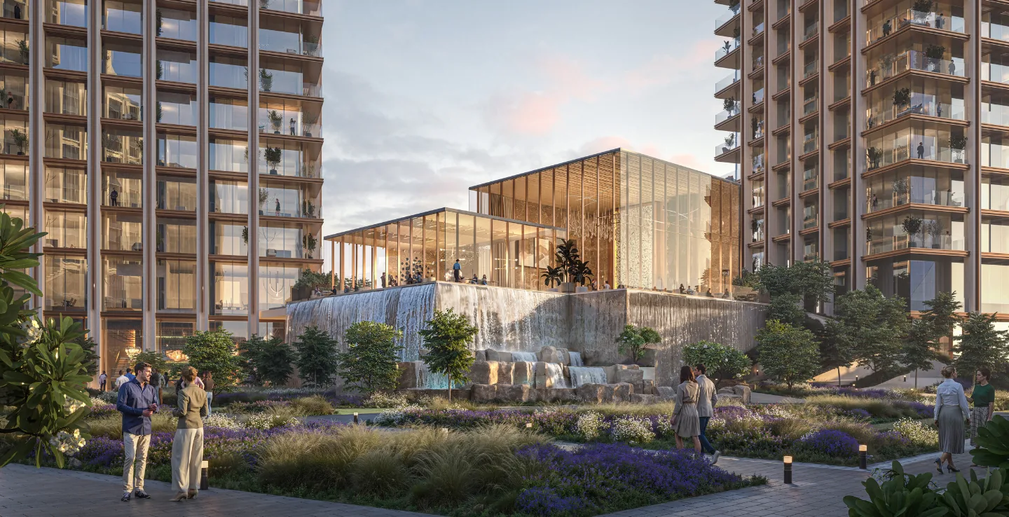 Landscaped Gardens and Waterfalls at The Residences DIFC