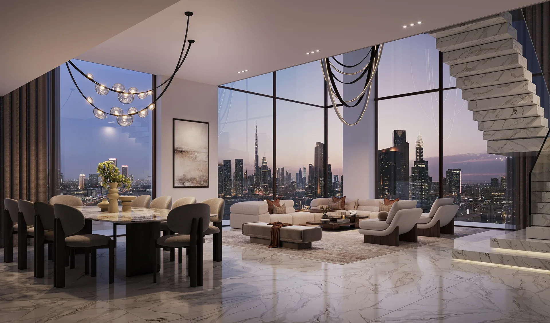 Duplex penthouse at The Residences DIFC with double-height living and Burj Khalifa views