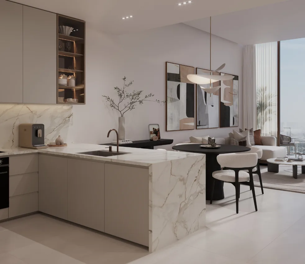 Marble kitchen in a residence at The Residences DIFC